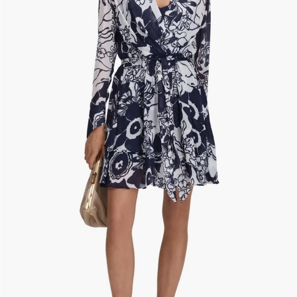 Floral Navy and White Wrap Dress - Picture 1 of 6